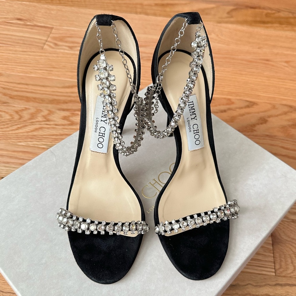 Jimmy Choo Black Suede Diamond Crystal Heels, 37.5